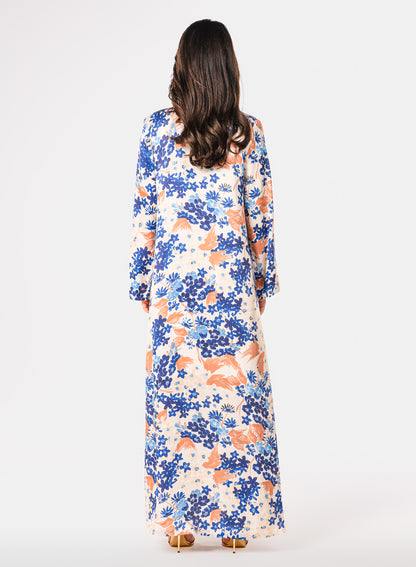 Italian Mediterranean Bloom Viscose Satin Caftan