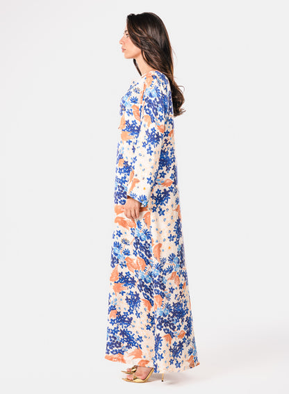 Italian Mediterranean Bloom Viscose Satin Caftan