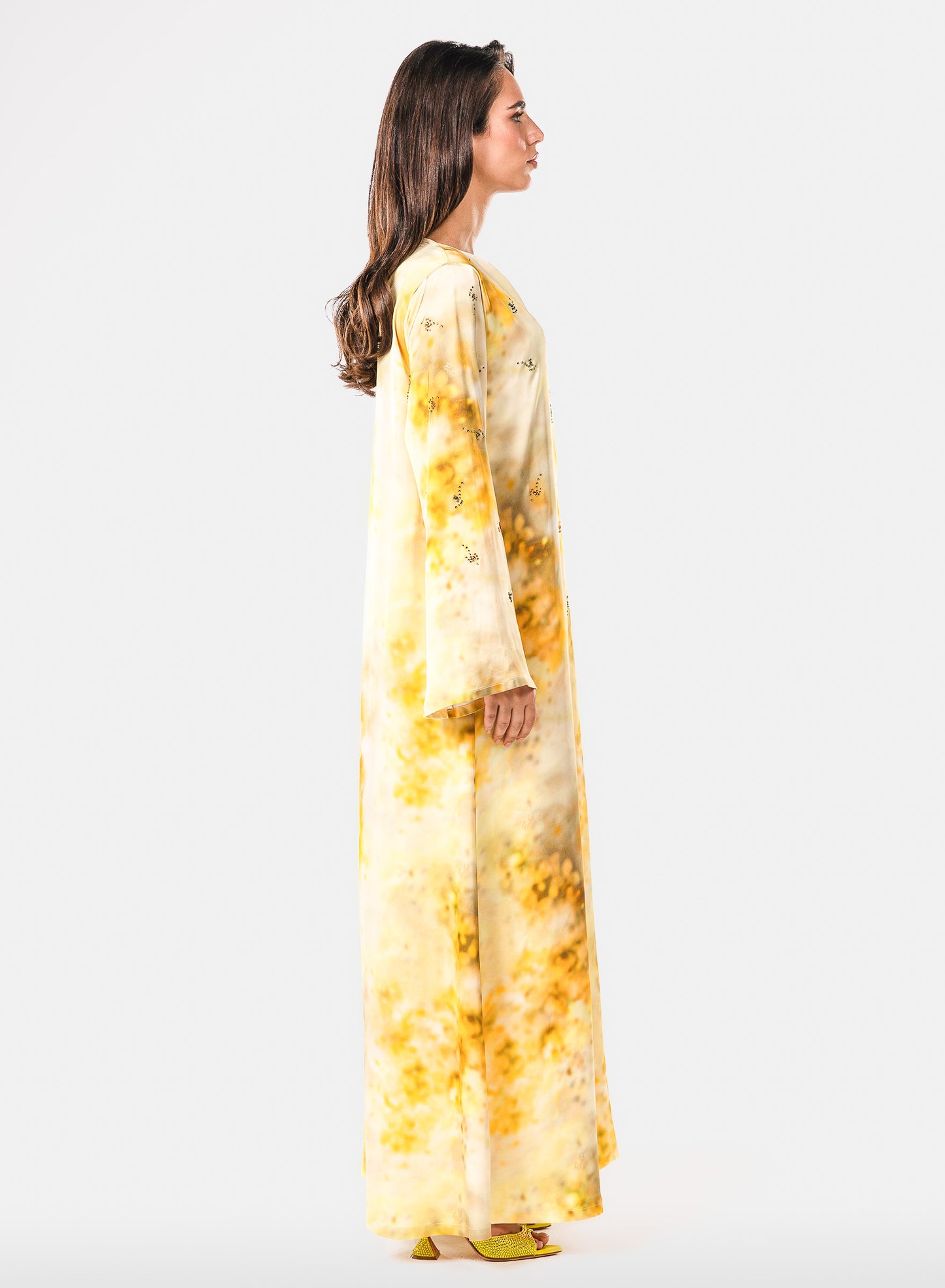 PINKO Italian Original Viscose Satin Bright Gold Splash Caftan