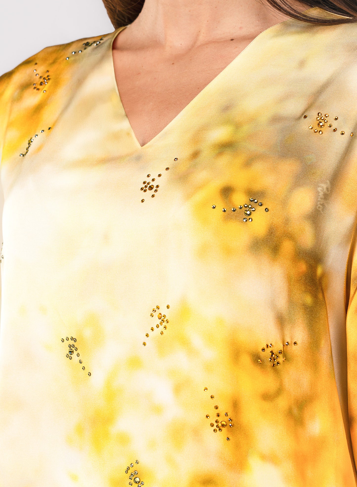PINKO Italian Original Viscose Satin Bright Gold Splash Caftan