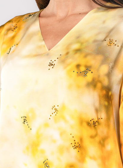 PINKO Italian Original Viscose Satin Bright Gold Splash Caftan