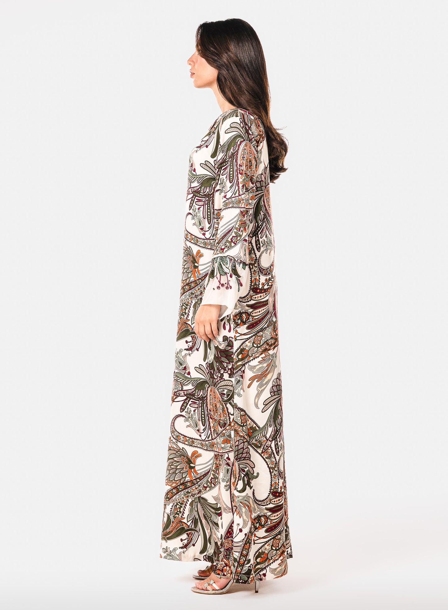 Italian Autumn Ornament Embroidered Viscose Caftan