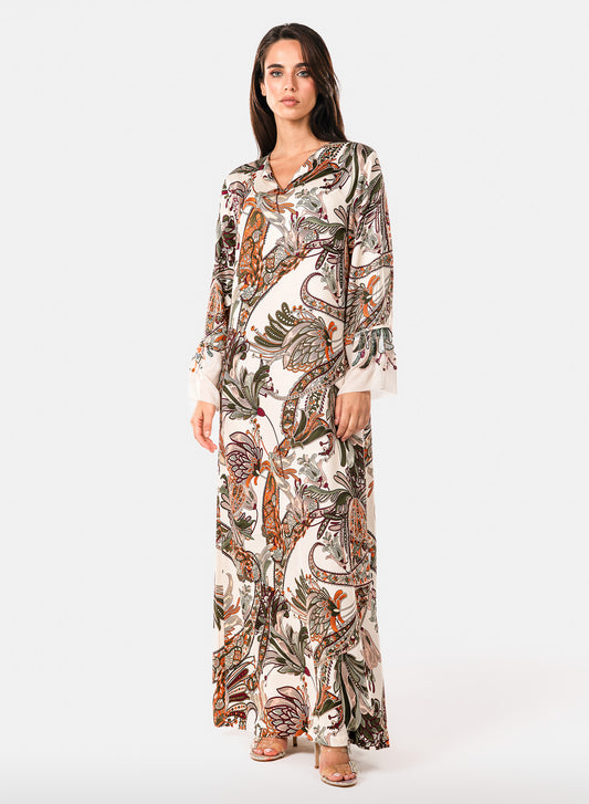 Italian Autumn Ornament Embroidered Viscose Caftan