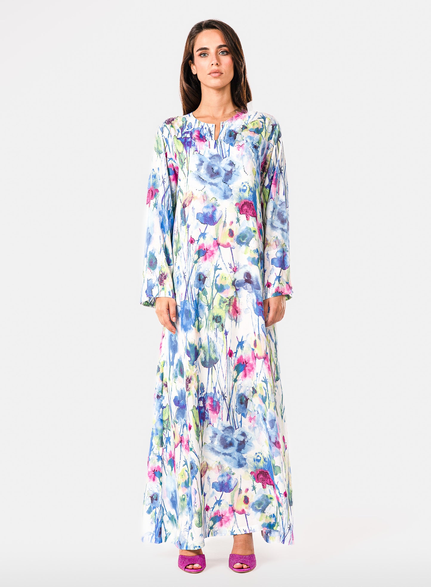 Italian Watercolor Bloom Viscose Caftan