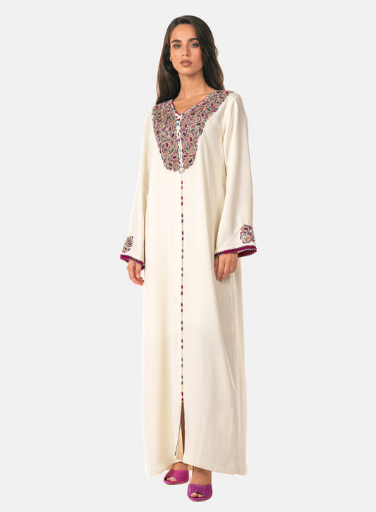 Off White Crepe Moroccan Caftan