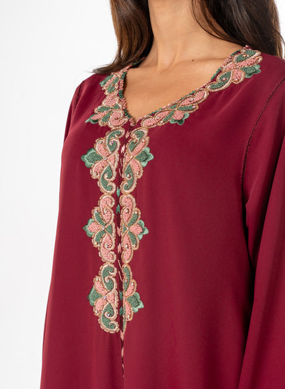 Burgundy Crepe Moroccan Caftan