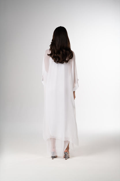 قفطان إيطالي من الحرير القطني باللونين الأسود والأبيض (مجموعة رمضان)