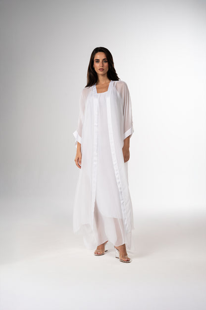 قفطان إيطالي من الحرير القطني باللونين الأسود والأبيض (مجموعة رمضان)