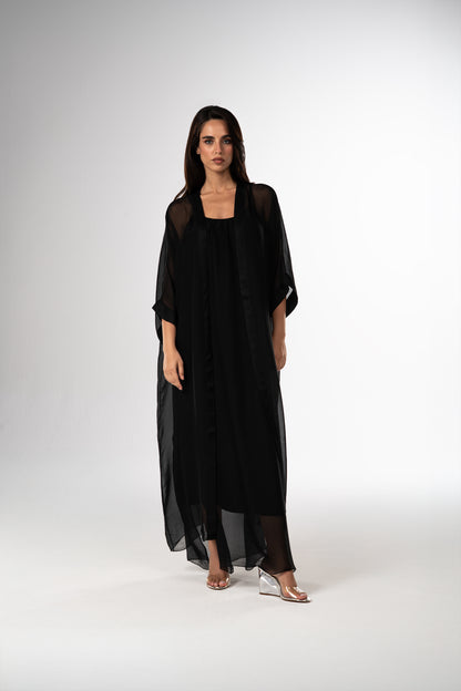 قفطان إيطالي من الحرير القطني باللونين الأسود والأبيض (مجموعة رمضان)