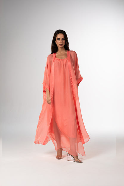 قفطان إيطالي من الحرير القطني باللونين الأسود والأبيض (مجموعة رمضان)