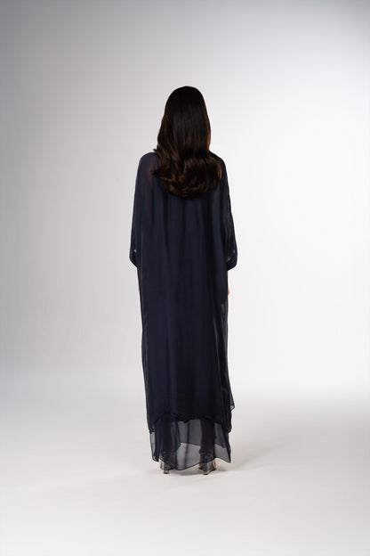 قفطان إيطالي من الحرير القطني باللونين الأسود والأبيض (مجموعة رمضان)