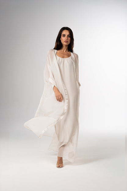 قفطان إيطالي من الحرير القطني باللونين الأسود والأبيض (مجموعة رمضان)