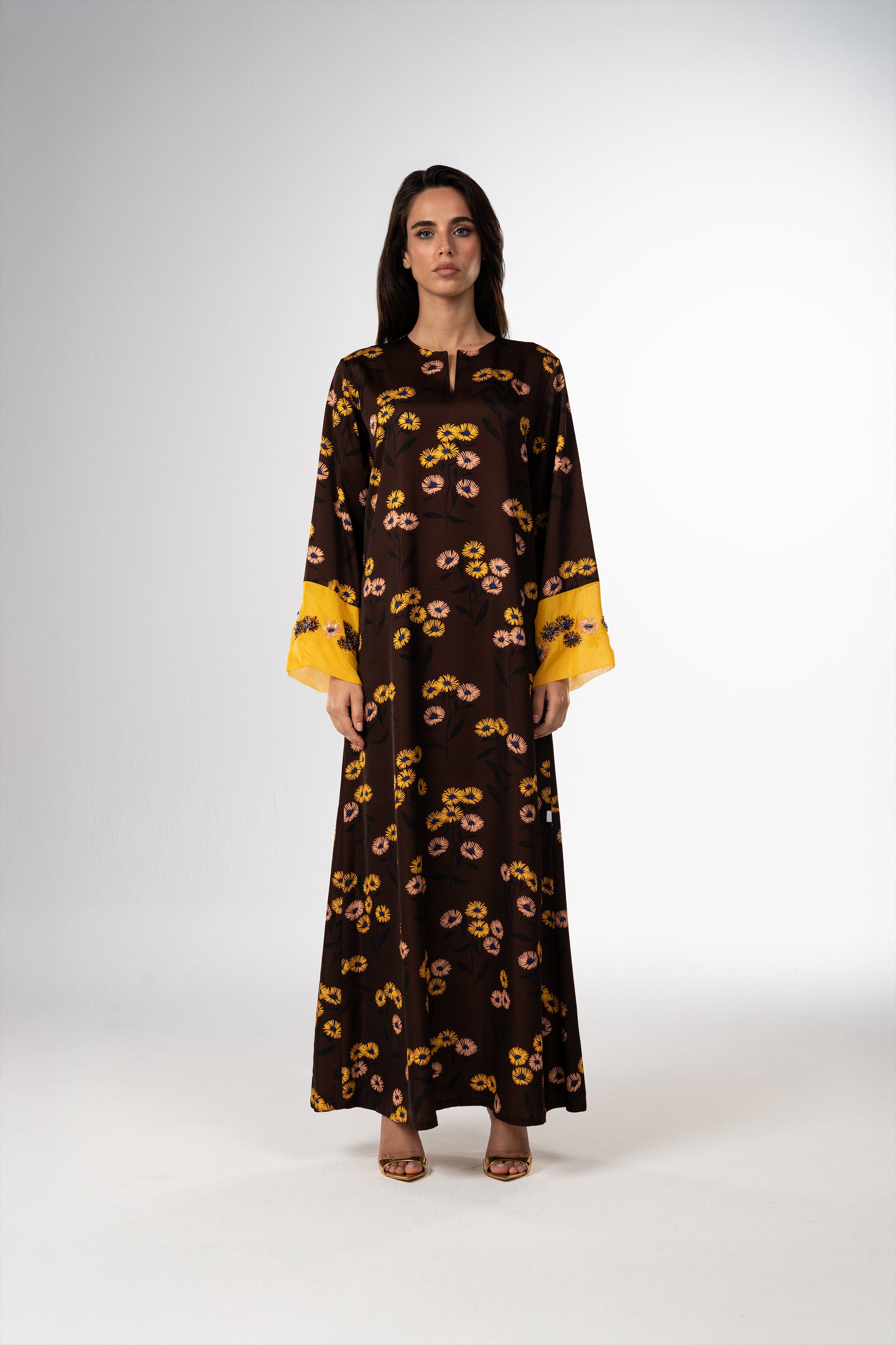 Golden Meadow Italian Viscose Caftan with 3D Embroidery – Limited Edition Handmade
