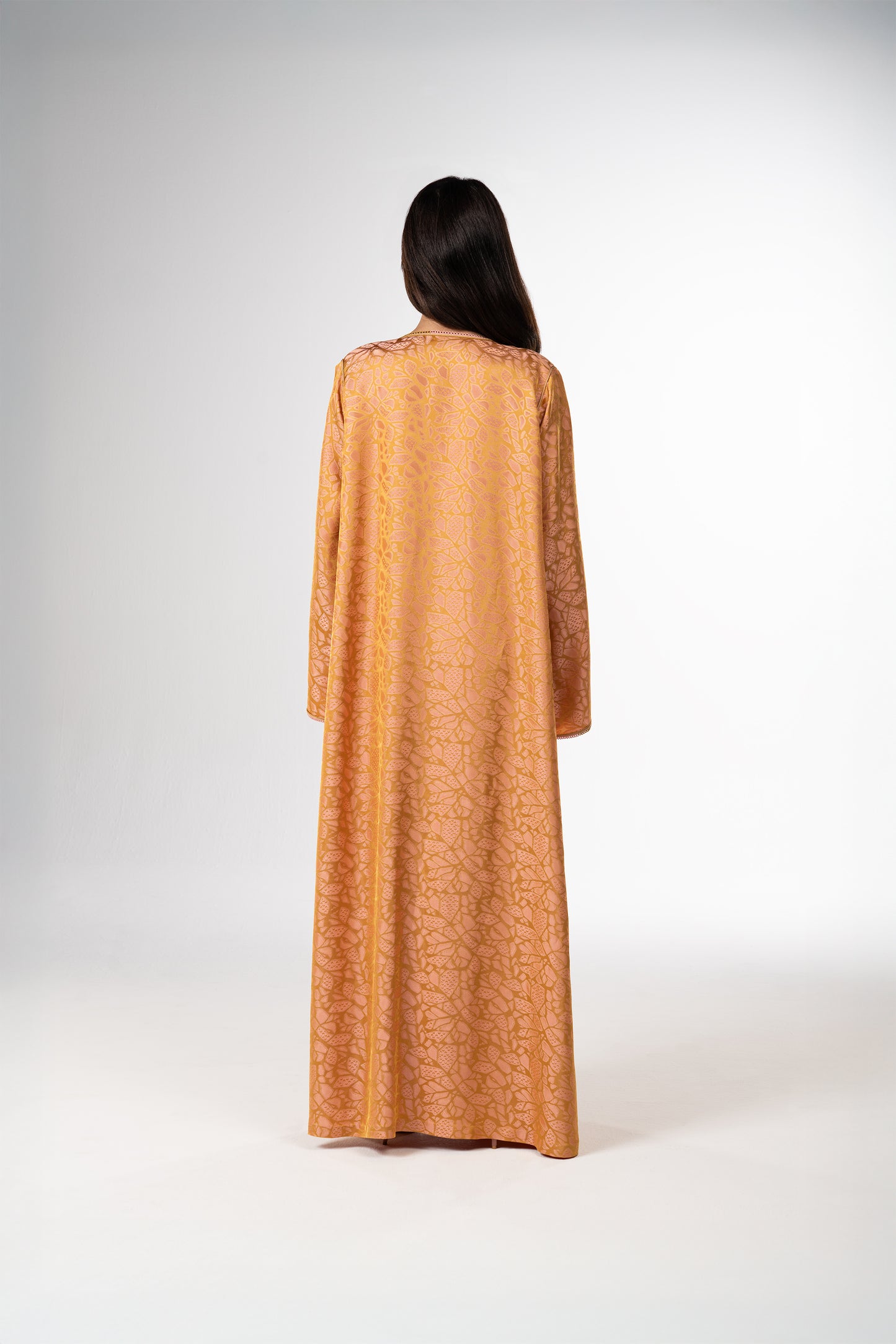 Golden Rose Jacquard Two-Piece Caftan with Satin Inner Dress back