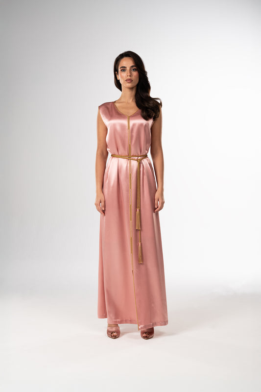 Golden Rose Jacquard Two-Piece Caftan with Satin Inner Dress inner