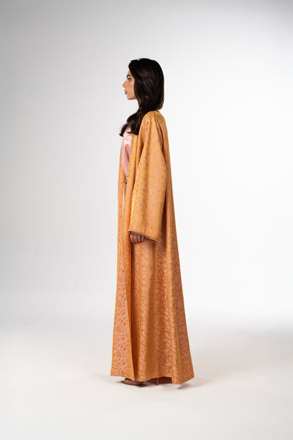 Golden Rose Jacquard Two-Piece Caftan with Satin Inner Dress side