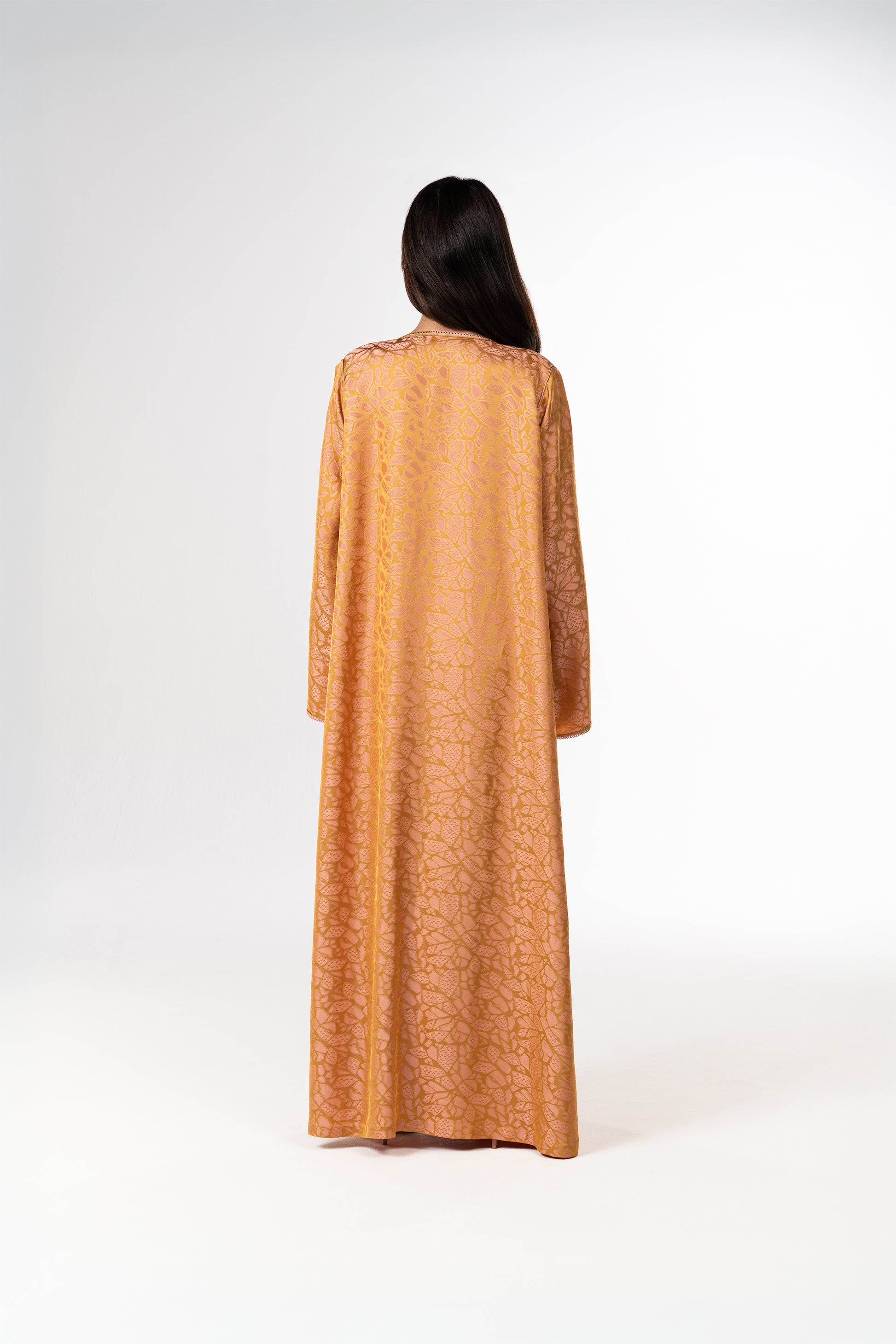 Golden Rose Jacquard Two-Piece Caftan with Viscose Satin Inner Dress إصدارا محدود يدوية بالكامل