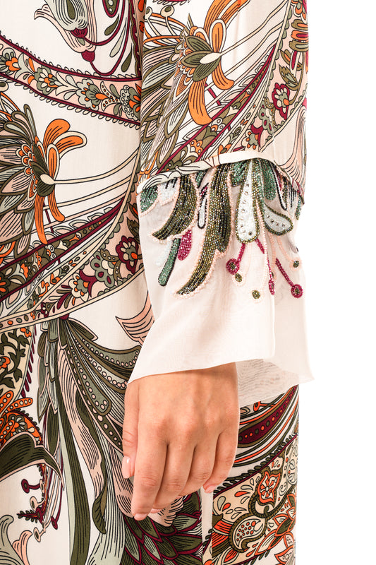 Italian Autumn Ornament Embroidered Viscose Satin Caftan