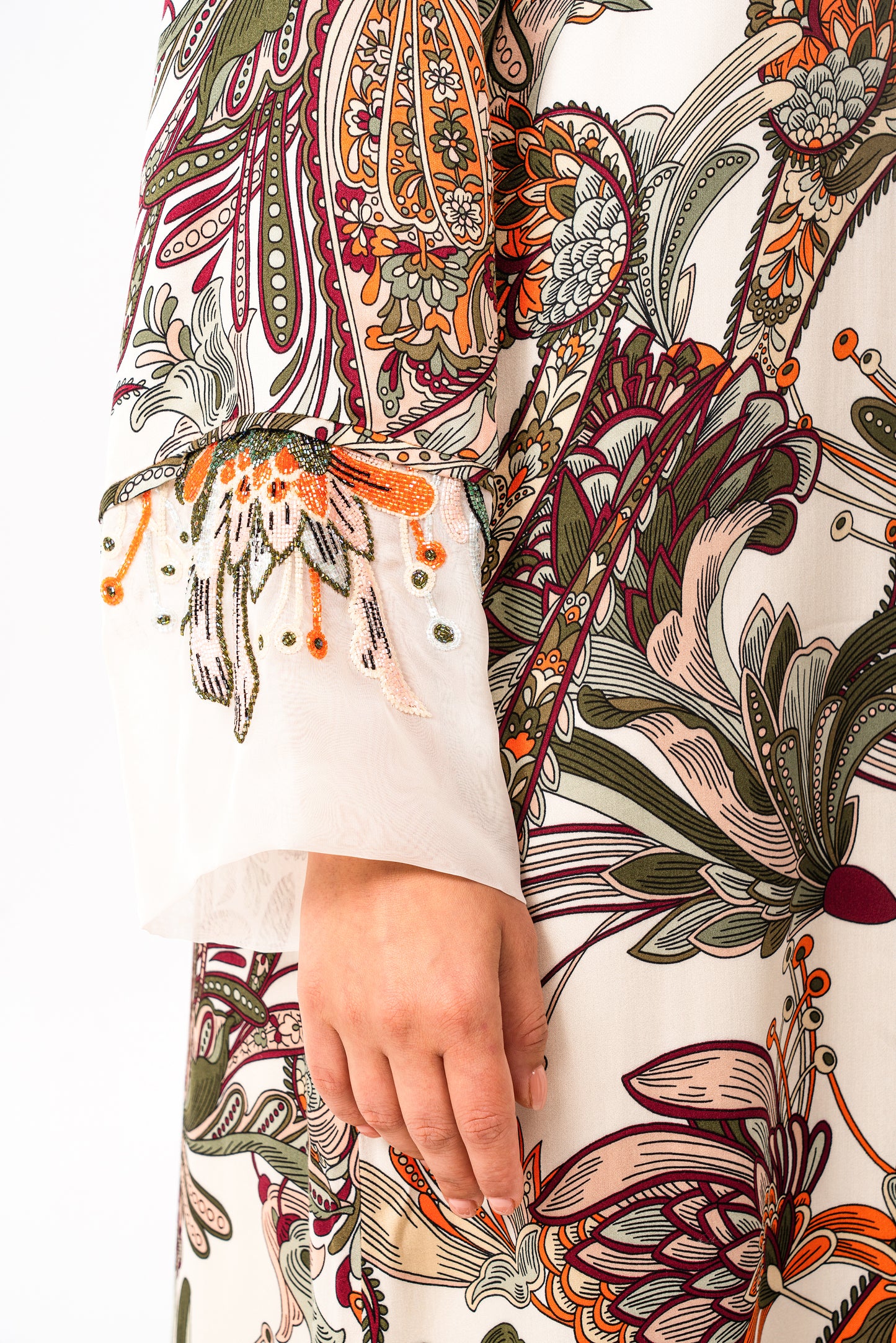 Italian Autumn Ornament Embroidered Viscose Satin Caftan