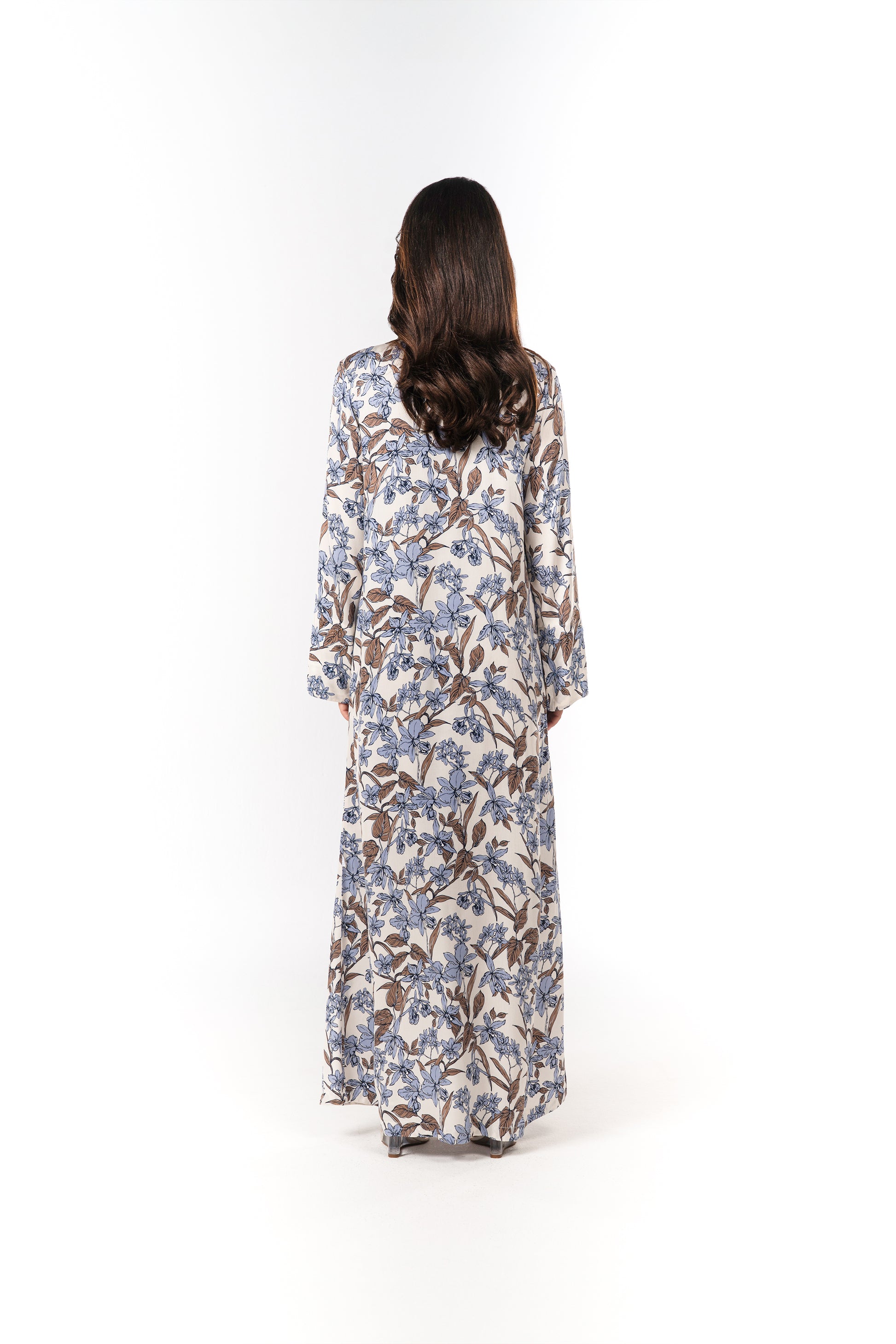 Italian Azure Bloom Viscose Satin Caftan