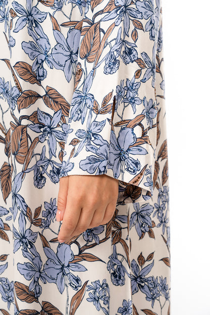 Italian Azure Bloom Viscose Satin Caftan