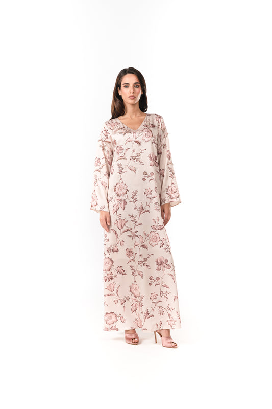 Italian Floral 3D Embroidered Blooming Grace Twill Caftan