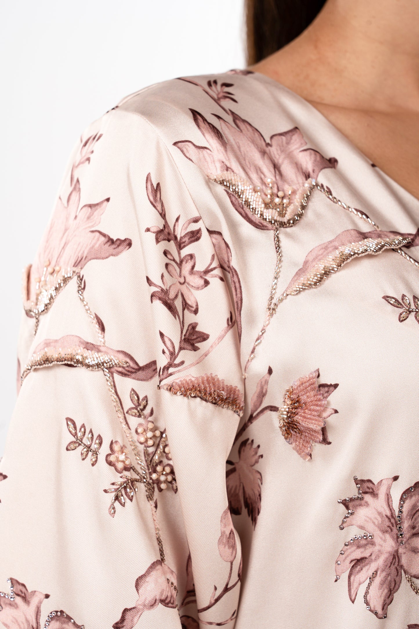 Italian Floral 3D Embroidered Blooming Grace Twill Caftan