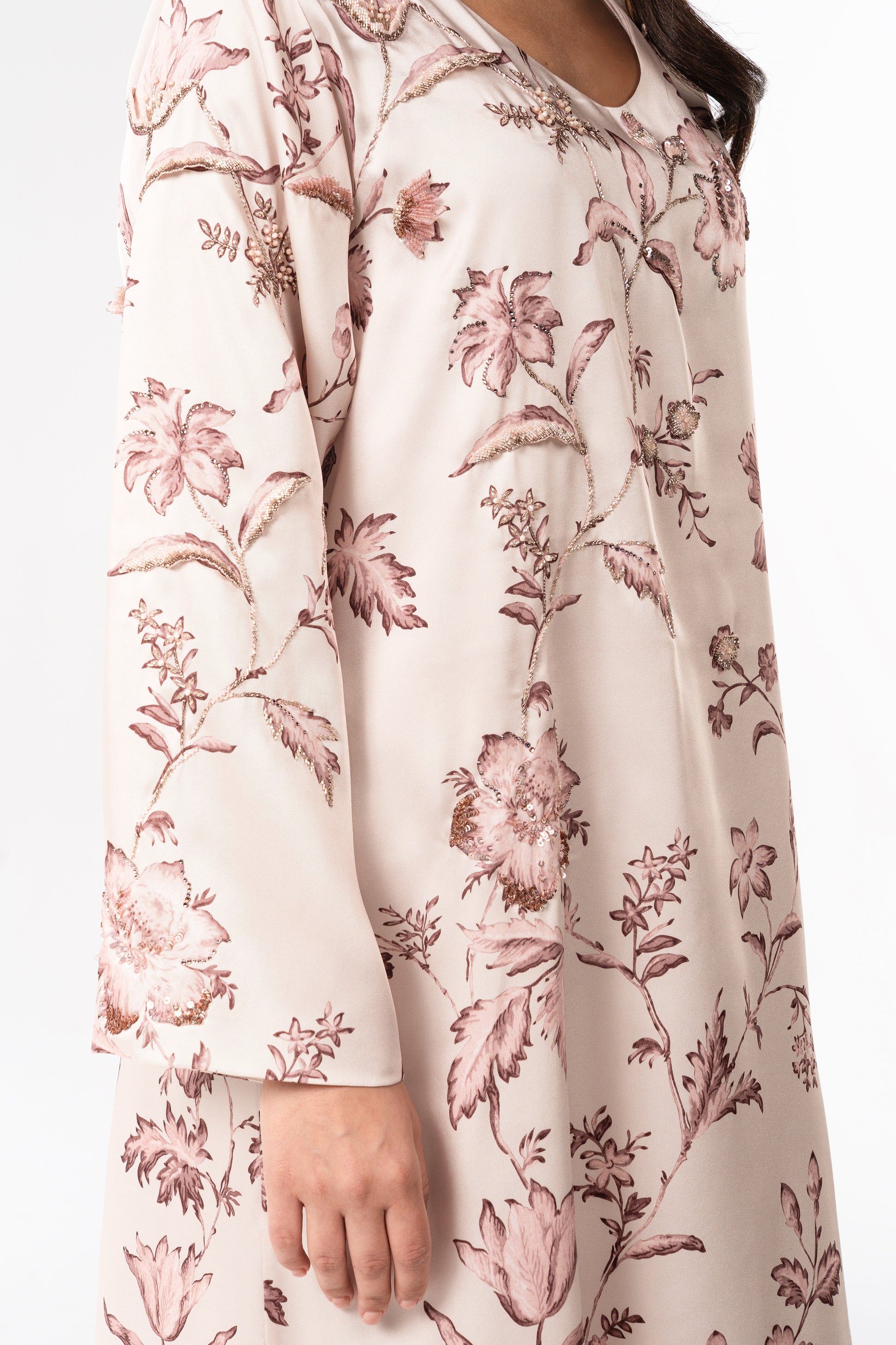 Italian Floral 3D Embroidered Blooming Grace Twill Caftan