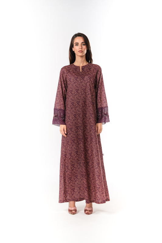 Italian Floral 3D Embroidered Burgundy Bloom Cotton Caftan