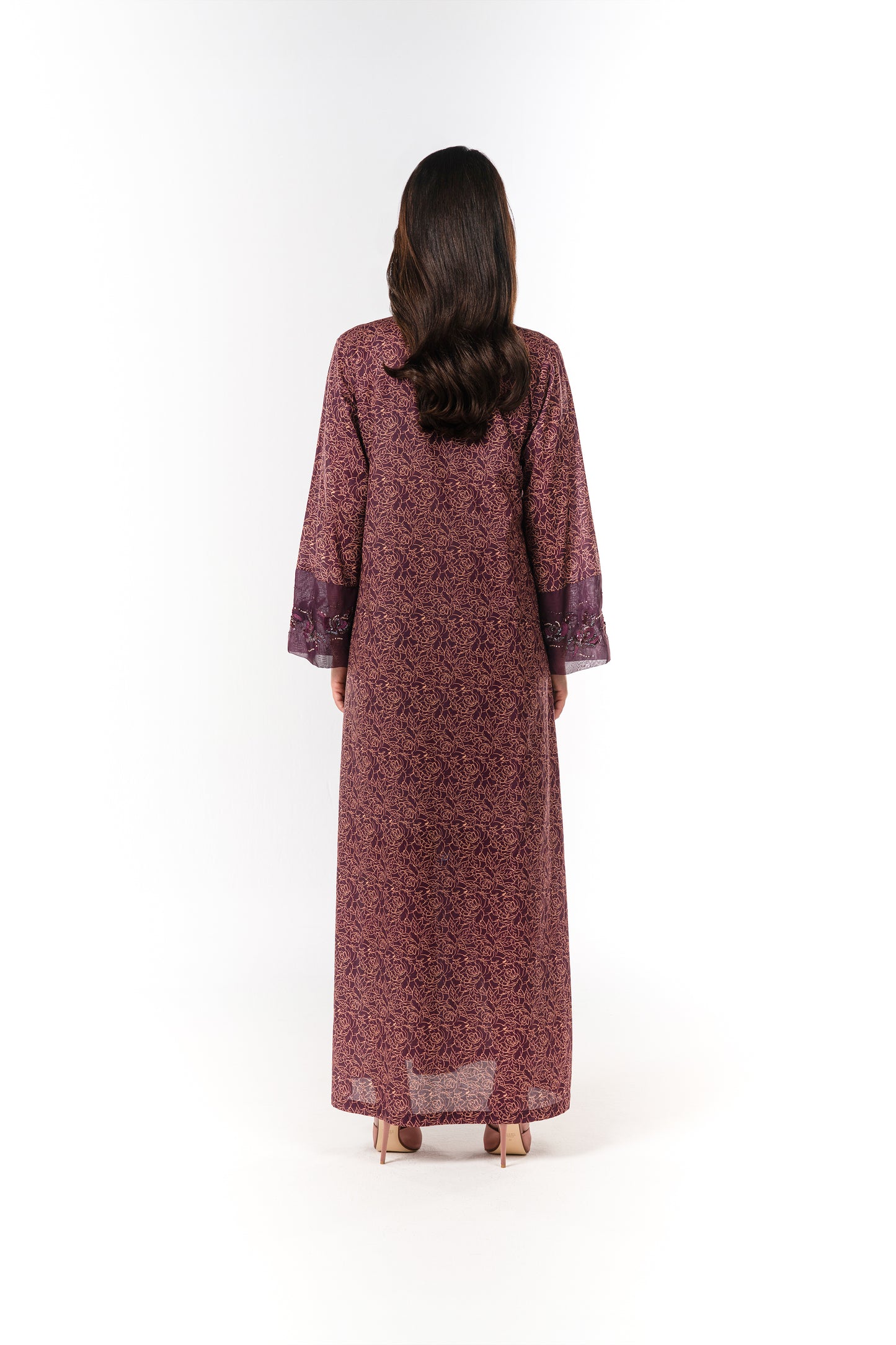 Italian Floral 3D Embroidered Burgundy Bloom Cotton Caftan