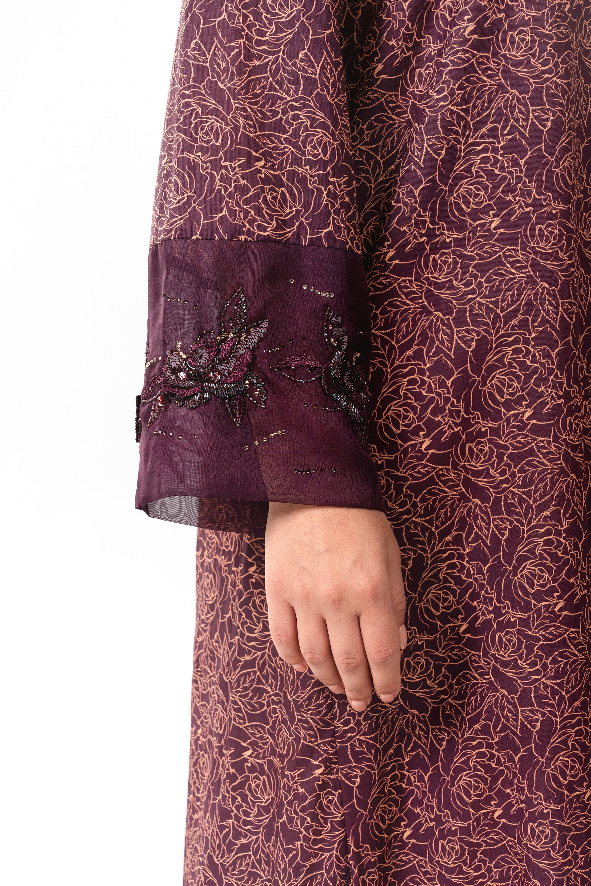 Italian Floral 3D Embroidered Burgundy Bloom Cotton Caftan