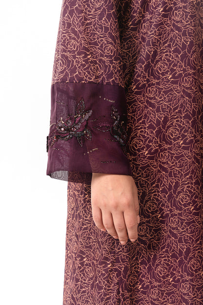 Italian Floral 3D Embroidered Burgundy Bloom Cotton Caftan