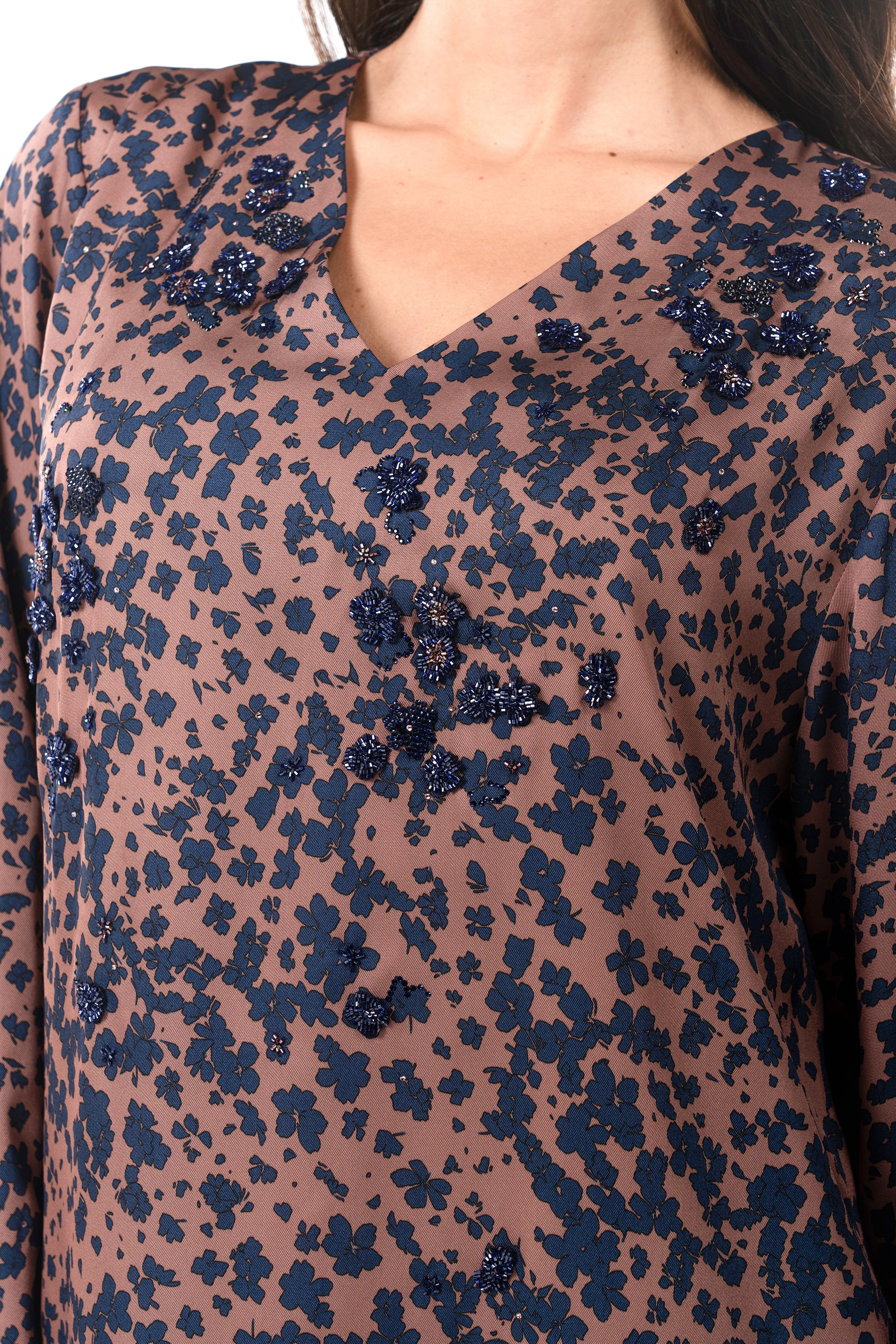 Italian Floral 3D Embroidered Vintage Rose Twill Caftan