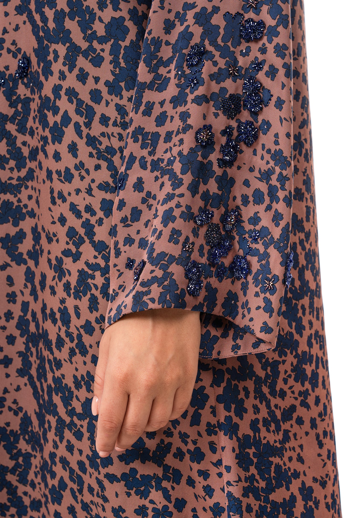 Italian Floral 3D Embroidered Vintage Rose Twill Caftan