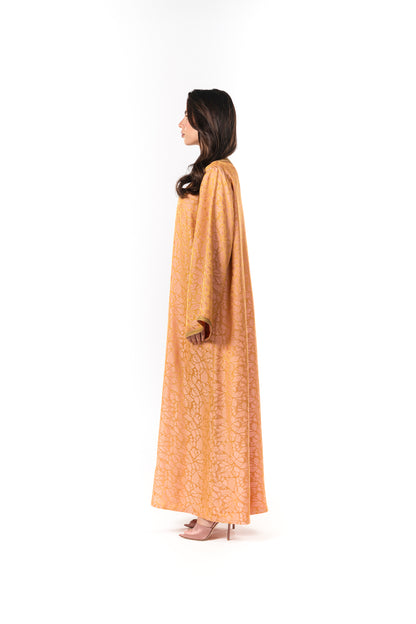 Italian Golden Peach Jacquard Hand Embroidered Caftan