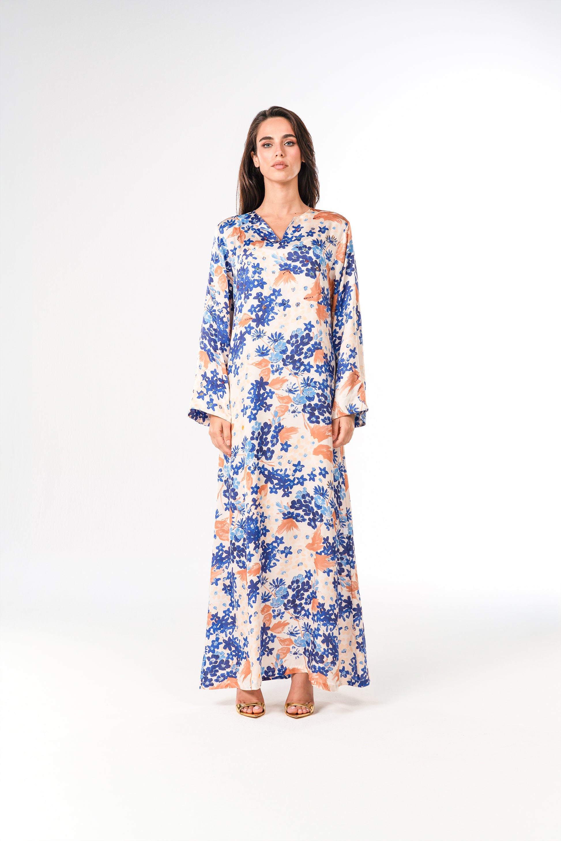 Italian Mediterranean Bloom Viscose Satin Caftan