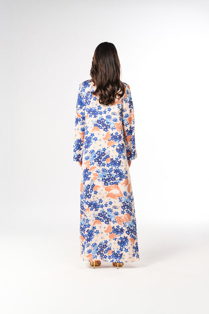 Italian Mediterranean Bloom Viscose Satin Caftan