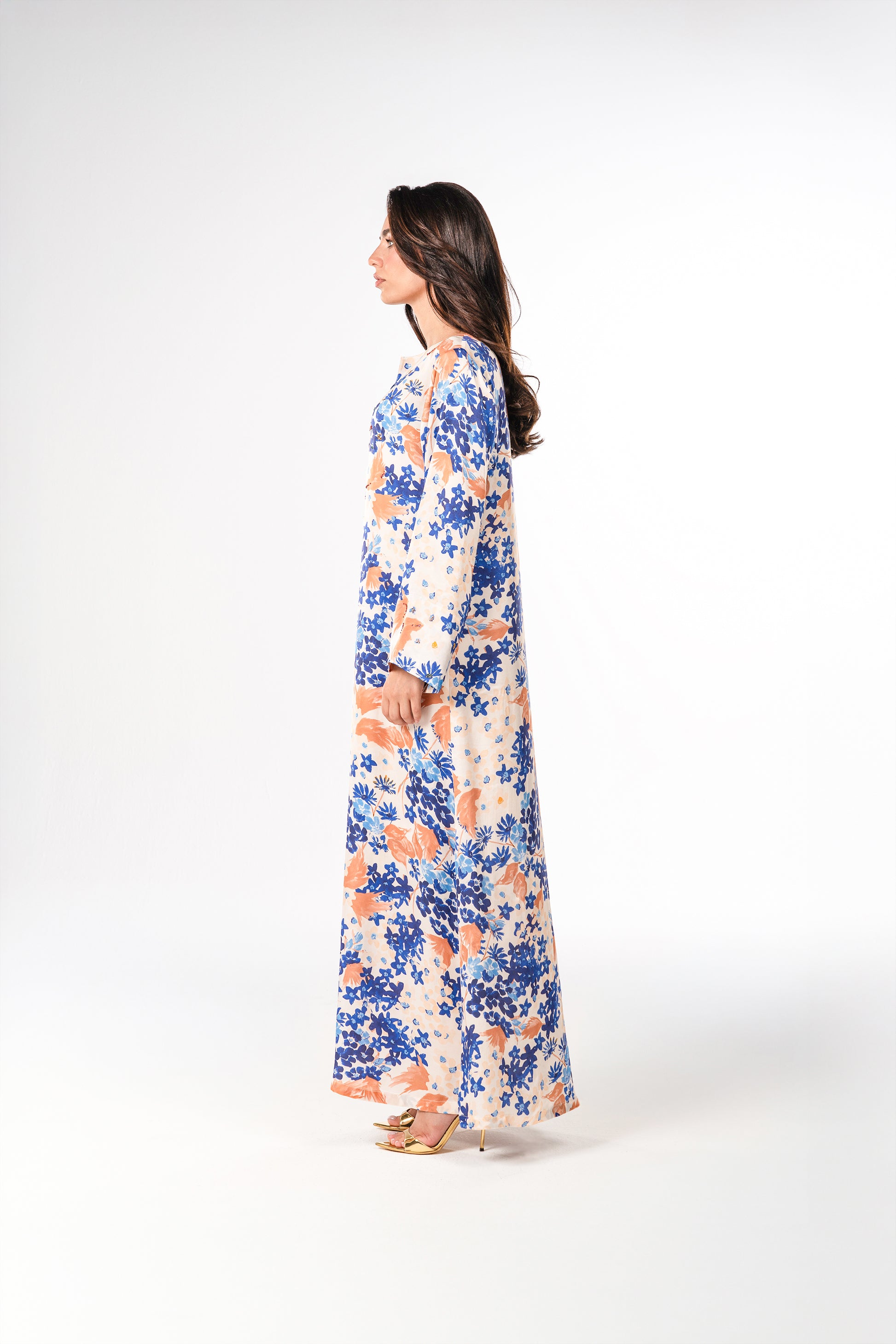 Italian Mediterranean Bloom Viscose Satin Caftan