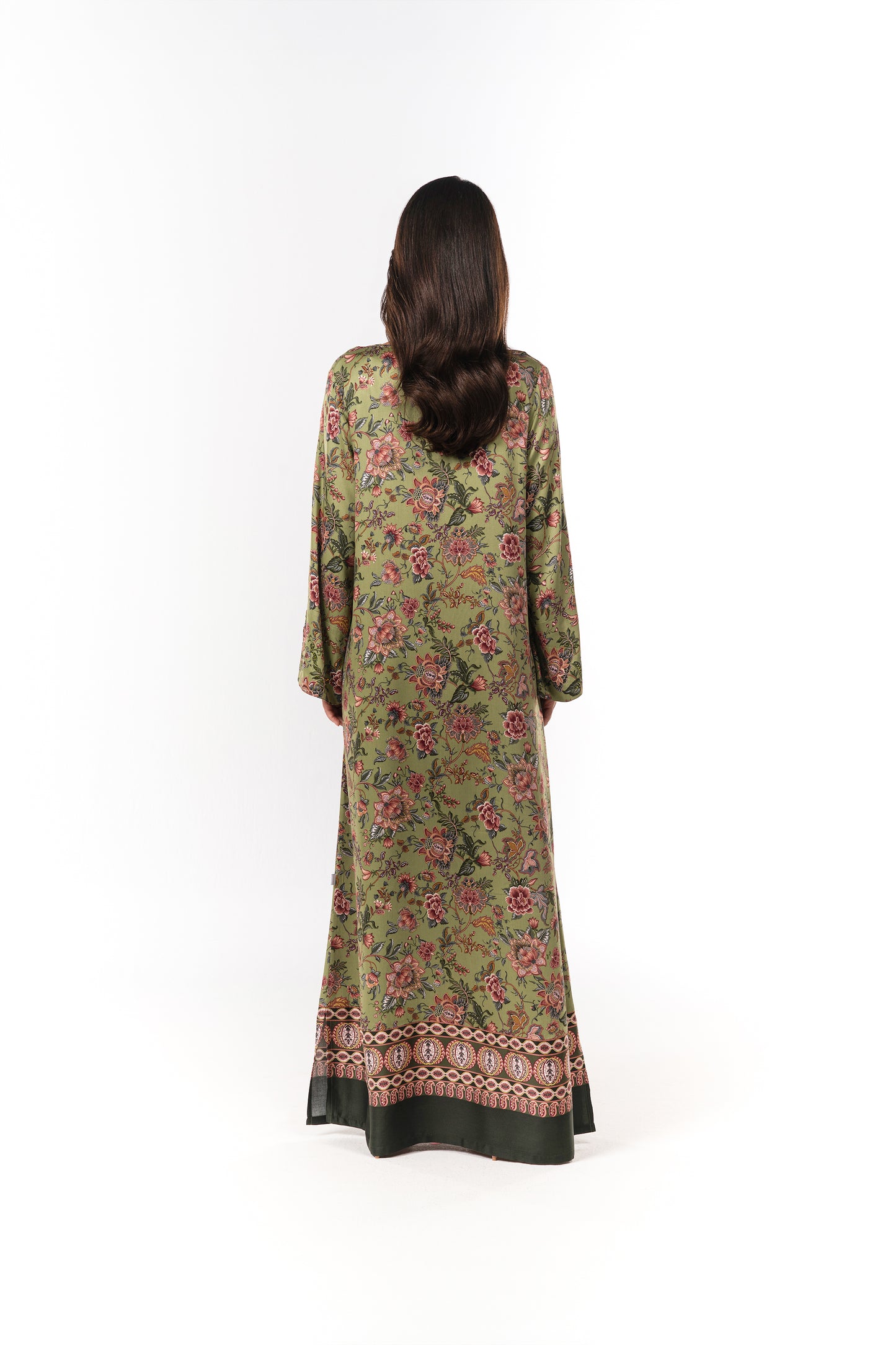 Italian Moss Garden Viscose Satin Caftan