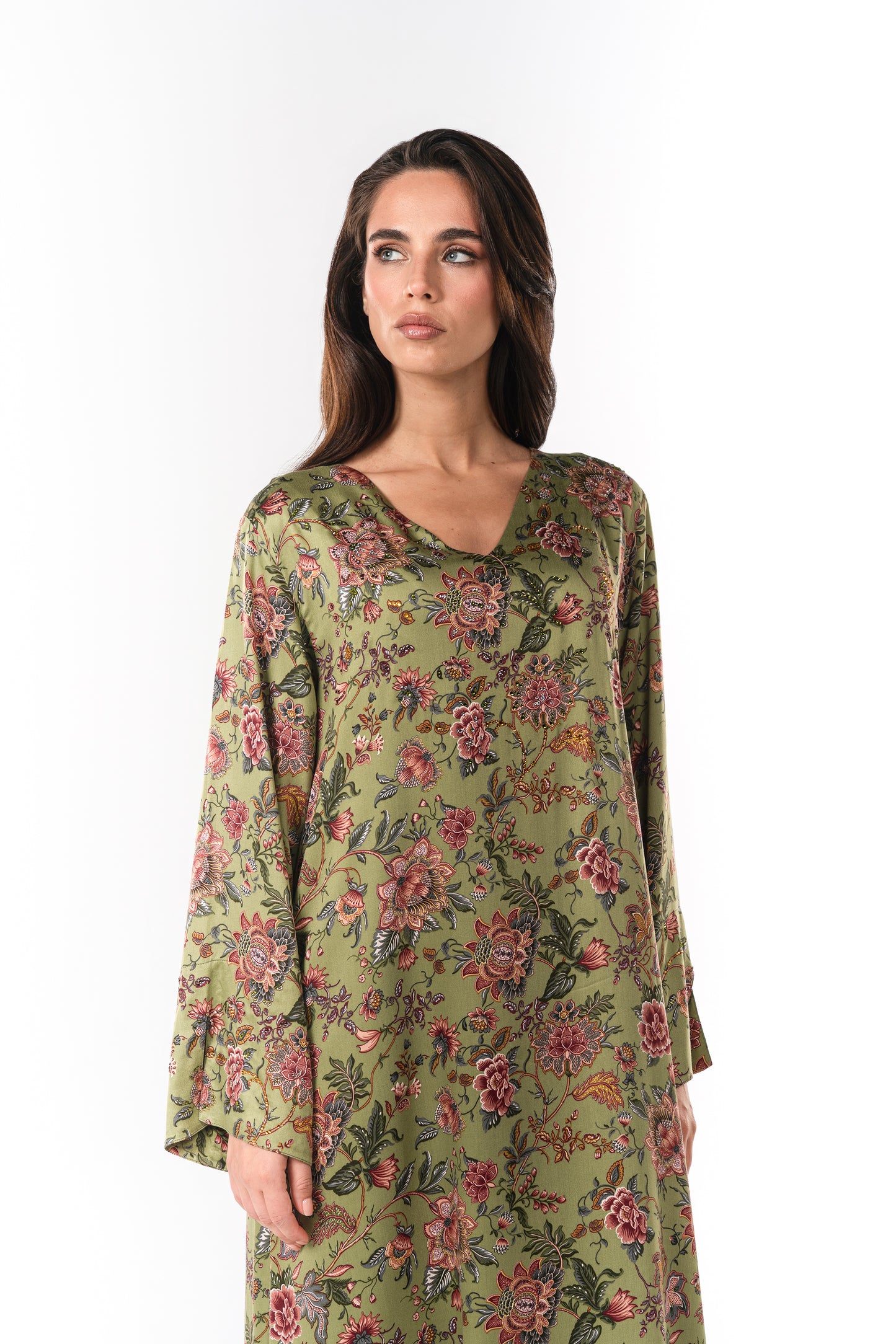 Italian Moss Garden Viscose Satin Caftan