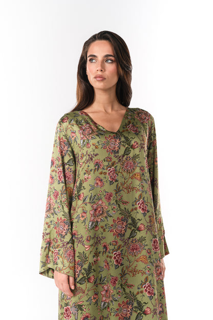 Italian Moss Garden Viscose Satin Caftan