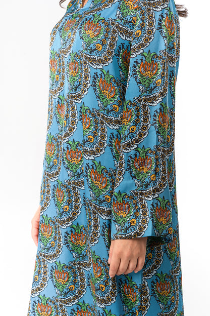 Italian Turquoise Scallop Viscose Satin Caftan