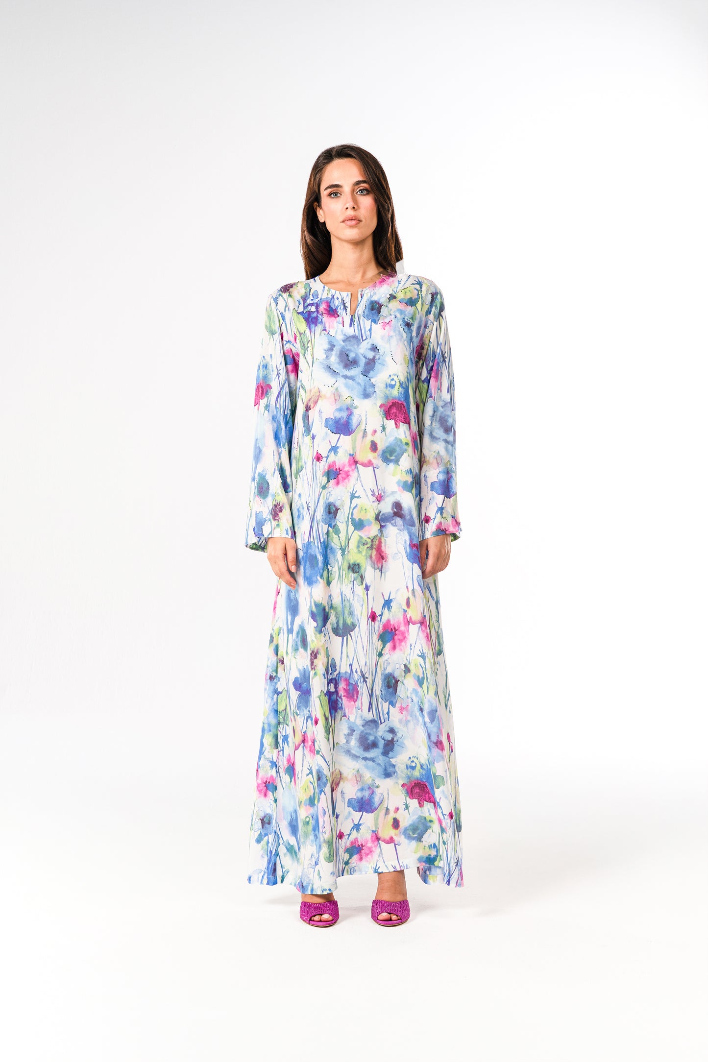 Italian Watercolor Bloom Viscose Caftan
