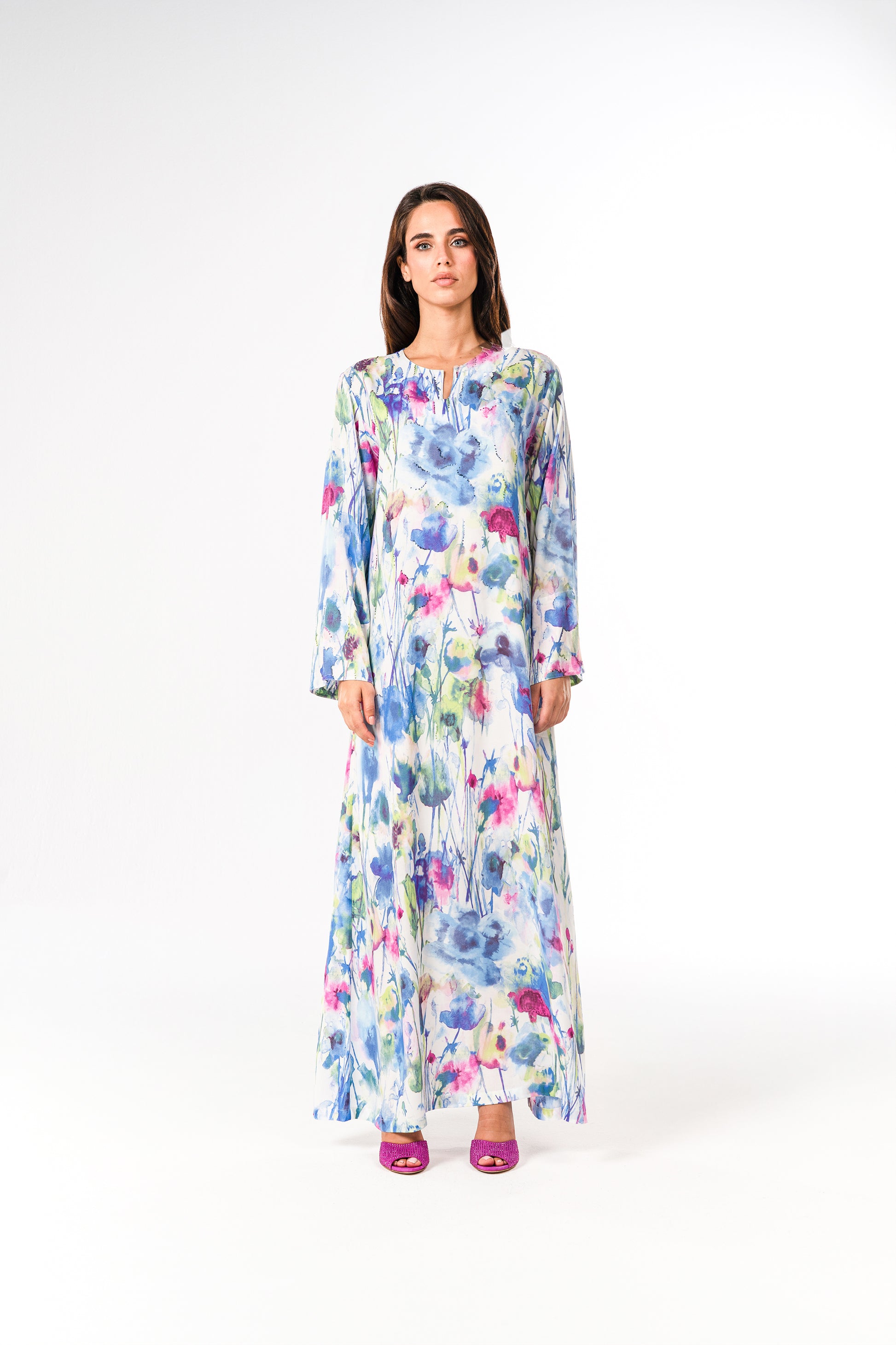 Italian Watercolor Bloom Viscose Caftan