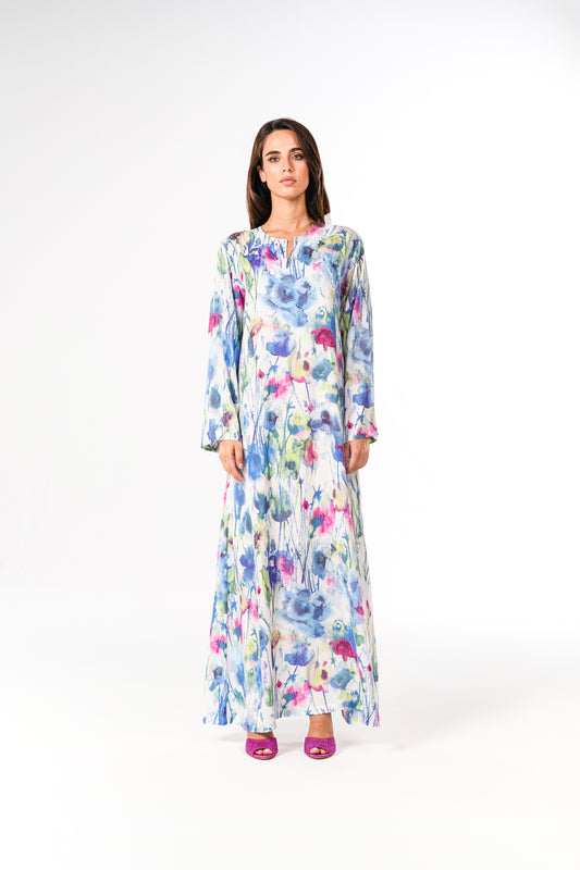 Italian Watercolor Bloom Viscose Caftan
