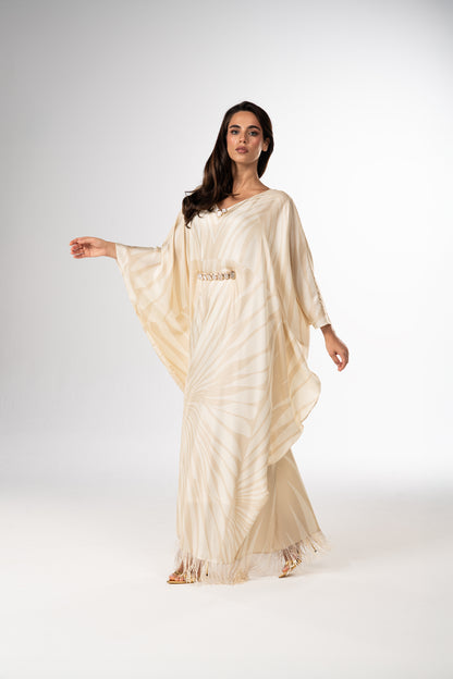 Ivory Glow Roberto Cavalli Original Italian Twill Silk Caftan – Limited Edition Handmade