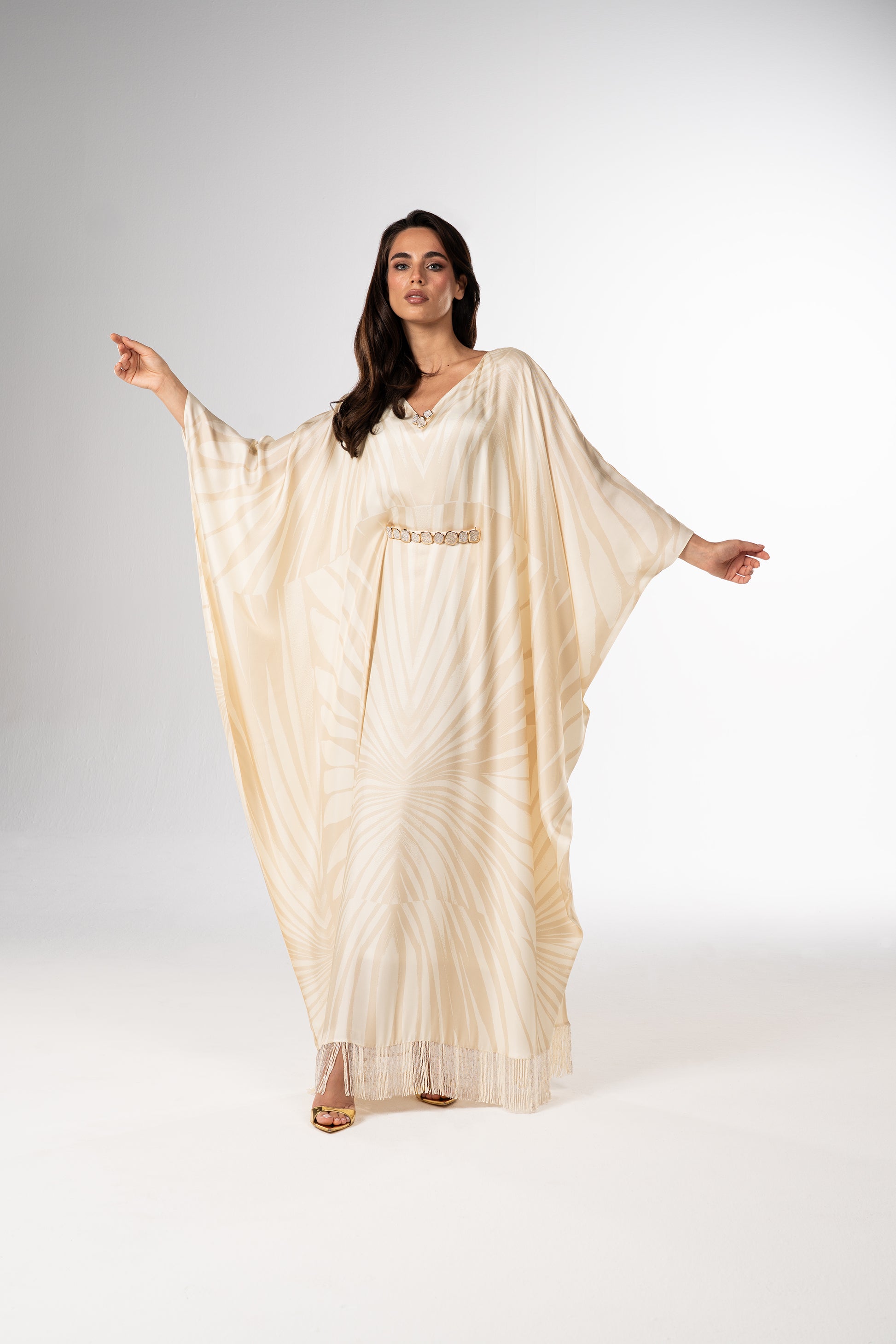 Ivory Glow Roberto Cavalli Original Italian Twill Silk Caftan – Limited Edition Handmade