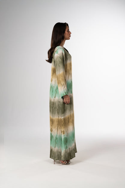 Marble Green Italian Viscose Satin Caftan with Hand Beading side