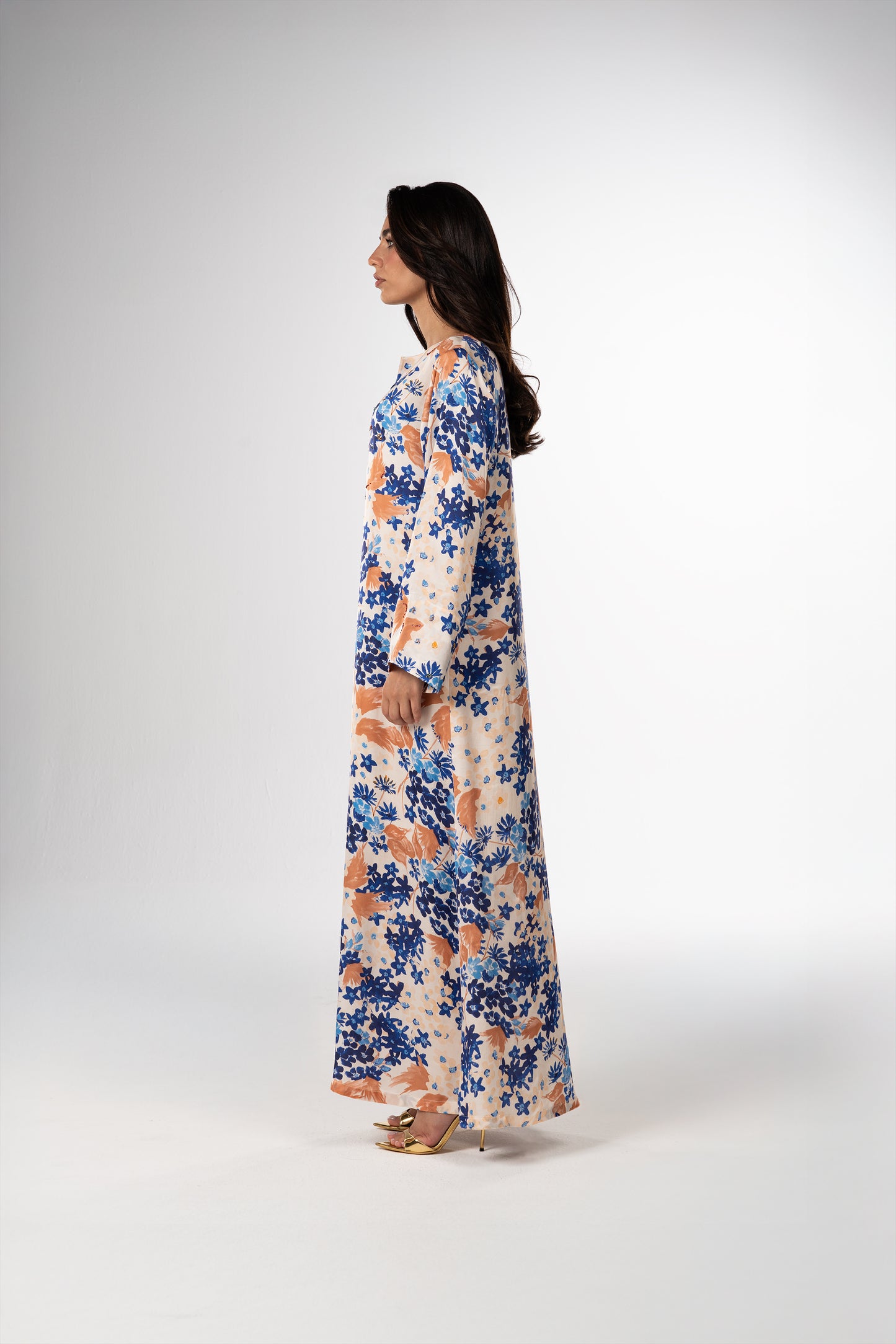 Mediterranean Bloom Italian Satin Caftan with Hand Beading side 