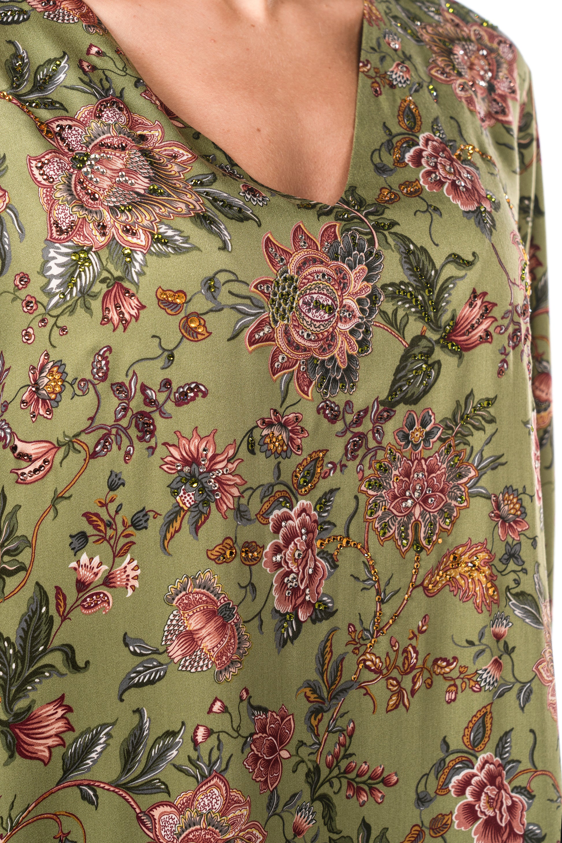 Moss_Garden_Italian_Viscose_Satin_Caftan_with_European_Hand-Beaded_Florals_Handmade_Limited_Edition_close